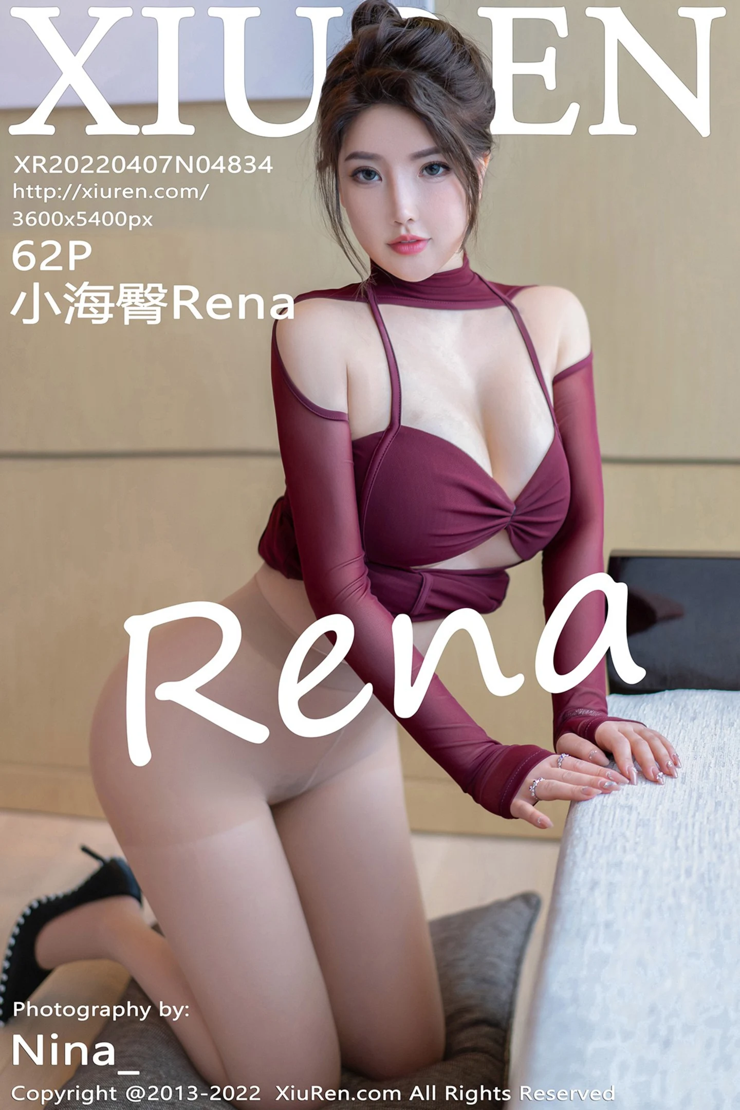 [XiuRen秀人网]VOL.4834 模特小海臀Rena性感深红色服饰半撩露无内肉丝秀翘臀诱惑写真62P-秀人网官方网站